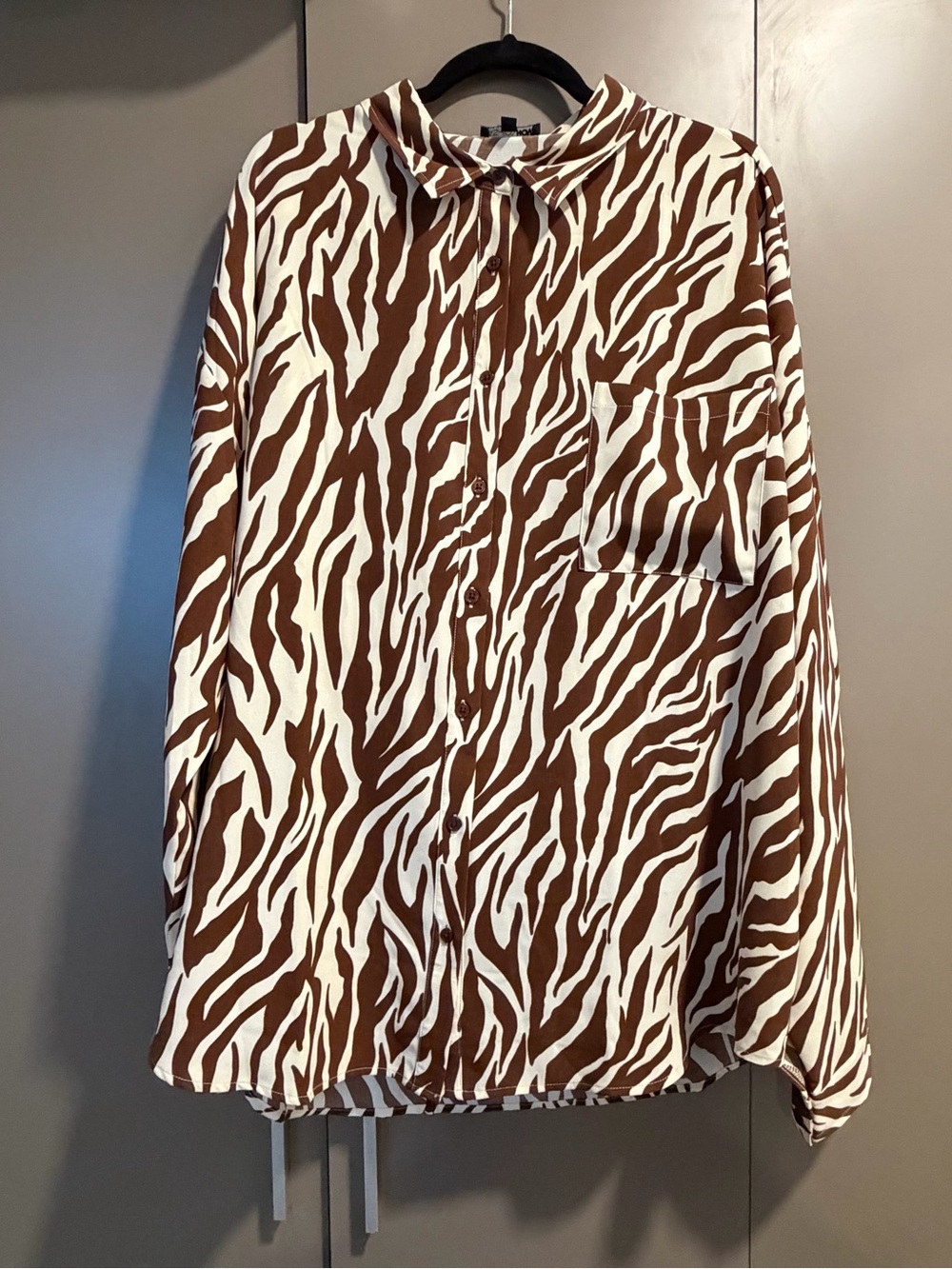 Fashion Nova Brown and White Zebra Print Shirt and Pant Set